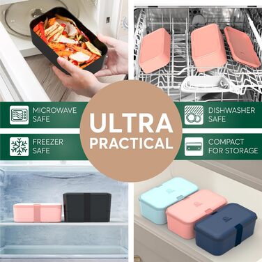 Ланчбокс Umami Bento 1500 мл, багаторазовий контейнер для обіду, для чоловіків, дорослих, чорний сапеле, XL, герметичний, для приготування їжі