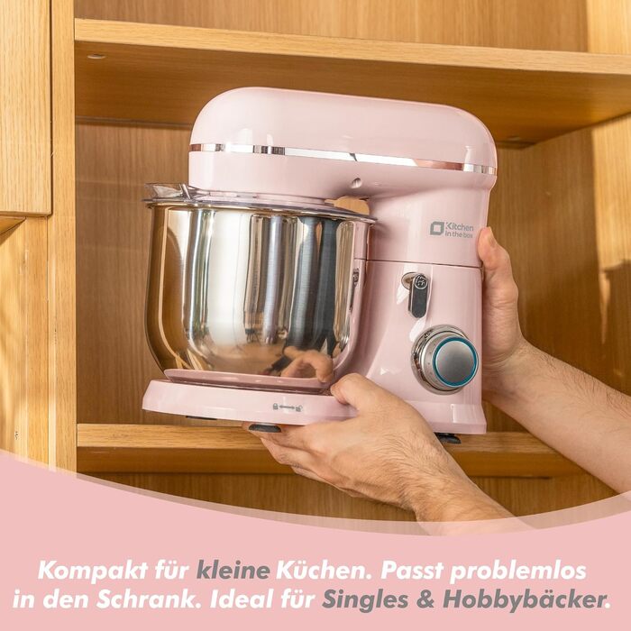 Кухонний комбайн Kitchen in the box Kompakte — планетарний міксер та тістоміс 3.5 л, 10 швидкостей, набір насадок (гак, вінчик, міксер), рожевий