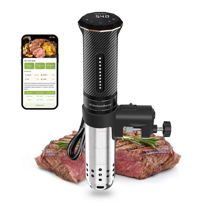 Су-від кухонний прилад KitchenBoss з Wi-Fi: стабільний, прецизійний, тихий, з LED-дисплеєм, IPX7, 1100W, 40°C-90°C