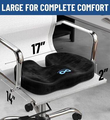 Подушка для сидіння Everlasting Comfort з Memory Foam для комфорту – Ергономічна подушка для підтримки куприка – М'яка подушка на стілець для здорової постави, чорна