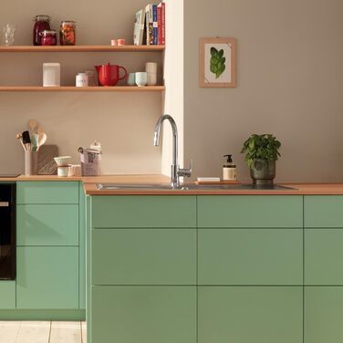 Змішувач кухонний GROHE StartEdge з висувним душем, поворотний на 360°, економія води, хром (30550000)
