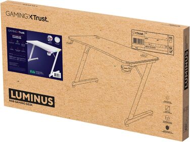 Ігровий стіл Trust Gaming GXT 709W Luminus RGB з підсвічуванням LED, 10 режимів, USB, білий, з тримачем для навушників та напоїв, 120 x 60 см