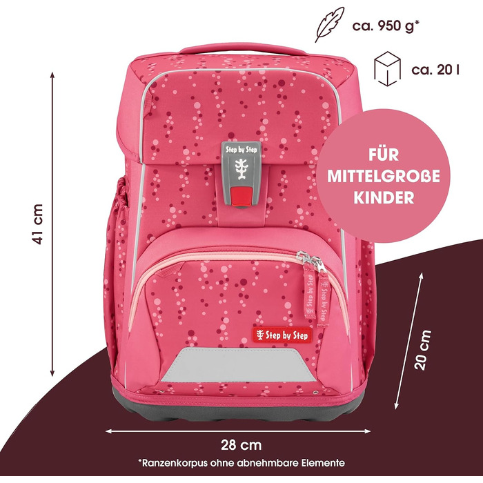 Шкільний рюкзак Step by Step BASIS 'Pink Bubbles' рожевий, ергономічний набір з 4 предметів для дітей 1 класу, 20 л, з рефлекторами та ременями