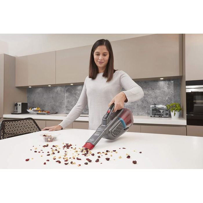 Пилосос ручний акумуляторний BLACK+DECKER Lithium Dustbuster BHHV315J, 12 В, 20 AW, циклонний, безмішковий, з висувною щілинною насадкою, титан/червоний, 500 мл
