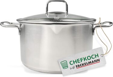 Каструля з нержавіючої сталі Fackelmann Chefkoch München 24 см, 5,5 л, для всіх типів плит (індукція), з функцією зливу, високоякісна
