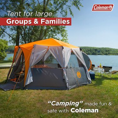 Намет Coleman Octagon з великими вікнами, 360° оглядом, сталевим каркасом, інтегрованою підлогою, водонепроникний, помаранчевий