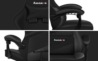 Ігрове крісло huzaro Force 4.4 Carbon, ергономічне, з підголівником і ломбардною подушкою, до 130 кг, регулювання висоти, тканина та екошкіра, чорне