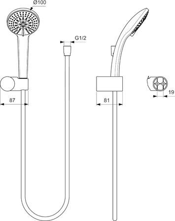 Змішувач для ванної кімнати Ideal Standard Ceraflex настінний з одноважільним керуванням, витяжка 160 мм, регульовані S-з'єднання, водозберігаюча картридж CLICK, хром (з набором для душу, без тримача для душу, хром)
