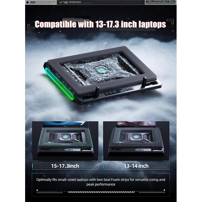 Ігровий охолоджувач для ноутбука llano V10 RGB Cooling Pad, підставка з вентиляторами, чорний