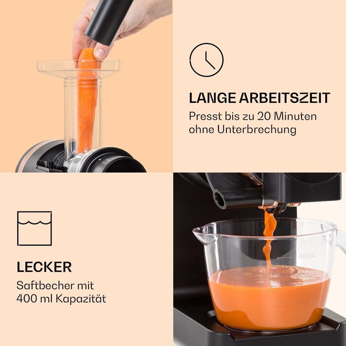 Соковижималка Klarstein Bella Elegance, 200 Вт, 400 мл, BPA-free, чорна, антиковзка, легке очищення