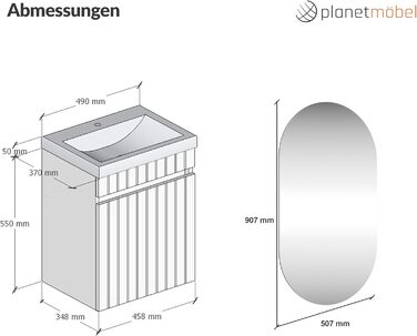 Набір меблів для ванної кімнати Planetmöbel Cosmia: тумба під раковину 50x60x35 см, раковина з кераміки, дзеркало, антрацит/білий