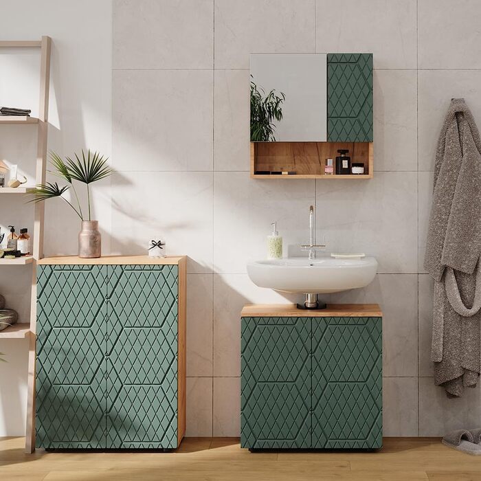 Пенал Vicco Irma, золота дубова/зелена, 60x81 см, шафа для ванної кімнати