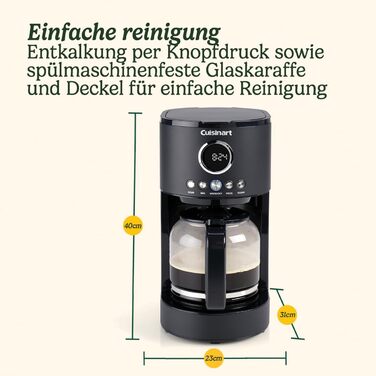 Кавоварка фільтраційна Cuisinart 1.8 л, 12 чашок, програмована, швидке заварювання, таймер 24 години, функція підтримки тепла, браузерна екстракція, мийка в посудомийці, чорна