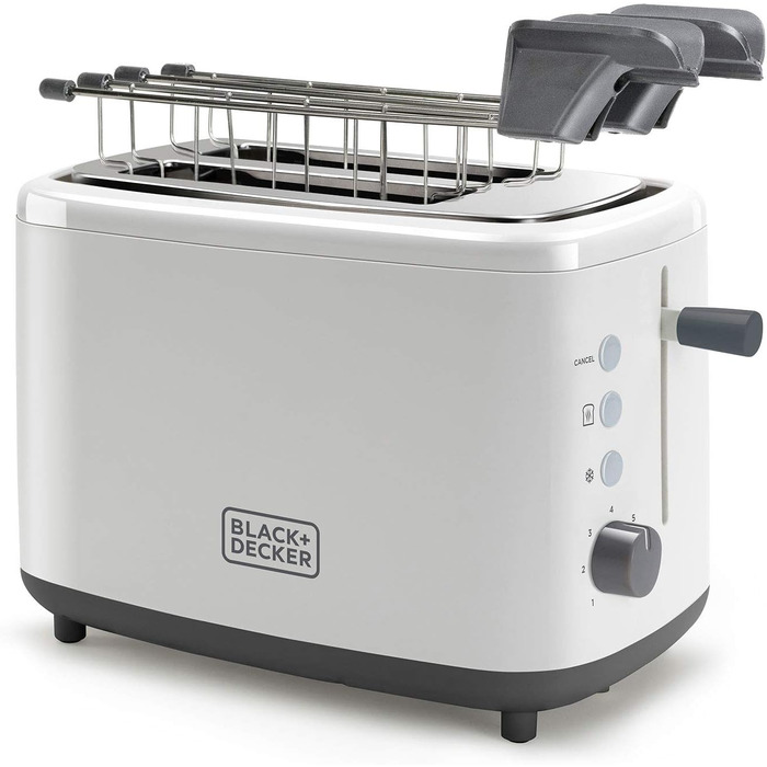 Тостер Black+Decker BXTOA820E, 820Вт, 2 широкі відділення, 7 режимів, підставка для булочок, білий