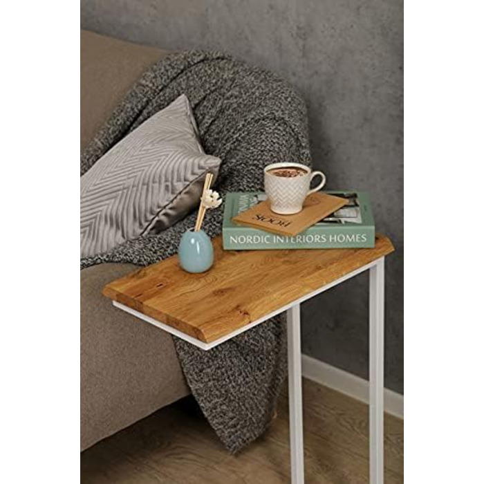 Стіл BestLoft San Jose для ноутбука, дивана чи ліжка, білий метал, дерев'яна плита з живим краєм