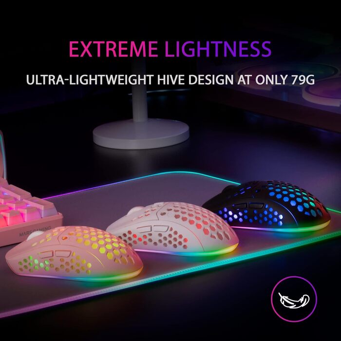 Бездротова ігрова миша Mars Gaming MMW3W RGB Flow, ультралегка (79г), 3200 DPI, біла