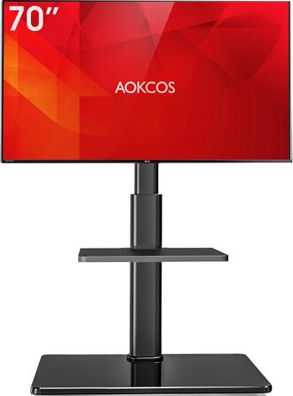 Підлогова стійка для телевізора AOKCOS 32-70 дюймів, до 40 кг, з 2 полицями, регульована висота, поворотна, нахиляється, VESA 400x400 мм, чорна