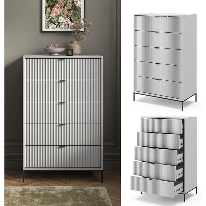 Комод Vicco Eliza сірий 76x120 см, 5 шухляд, ДСП