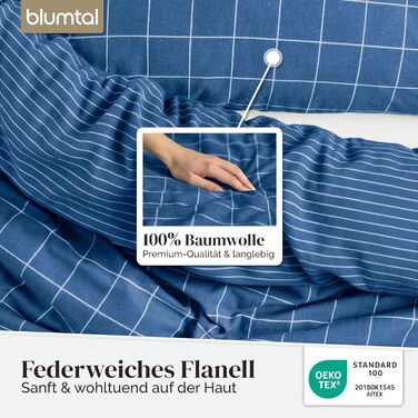Комплект постільної білизни Blumtal Biber 200x200 см + 2x 80x80 см, бавовна, фланель, Oeko-Tex, ультра м'яка, для зими, з ефектним двостороннім дизайном, тауп (синій візерунок)