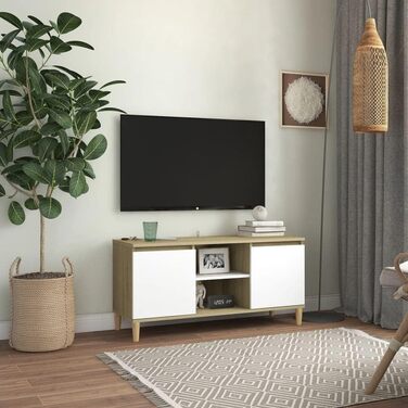TV тумба vidaXL з масивними дерев'яними ніжками, чорна, 103,5x35x50 см — телевізійна підставка, тумба під телевізор, комод, меблі для вітальні