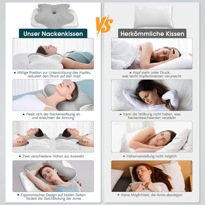 Подушка для шиї з Memory Foam Fwiull: ортопедична подушка для сну на боці, спині та животі (1 шт., метелик)