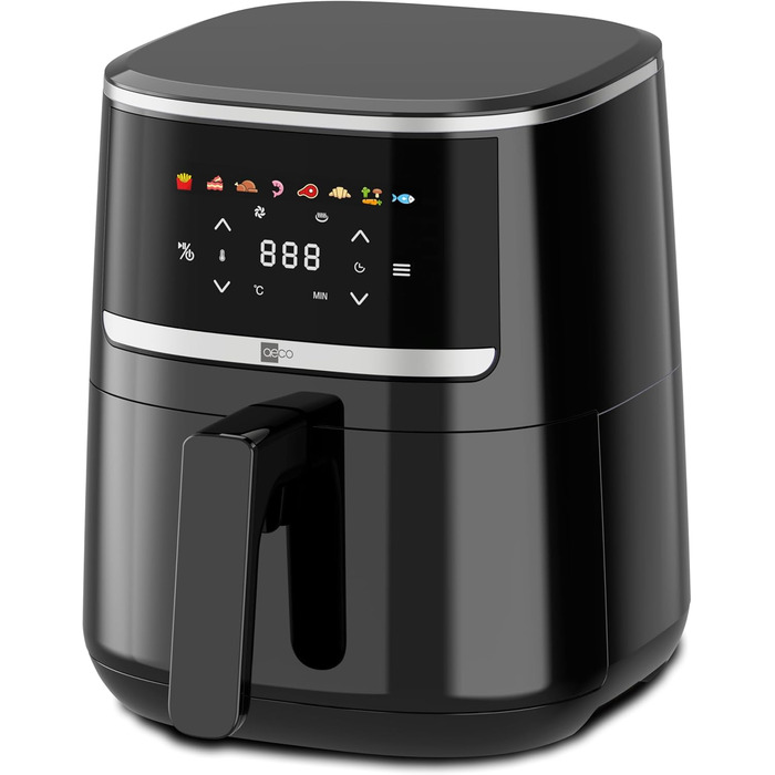 Аерофритюрниця aeco COMPACT 4,3 л з цифровим сенсорним дисплеєм, 1500 Вт, 8 програм, регулювання температури 80-200°C, компактна, з рецептурником