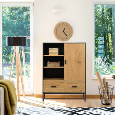 Шафа AMIO H 100x40x140 см, 2 висувні ящики, 1 дверцята, чорний/дуб, hjh LIVING