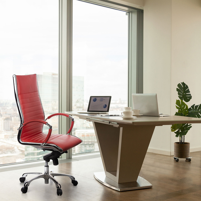 Офісне крісло / крісло керівника PARMA 20 шкіра червоний хром hjh OFFICE