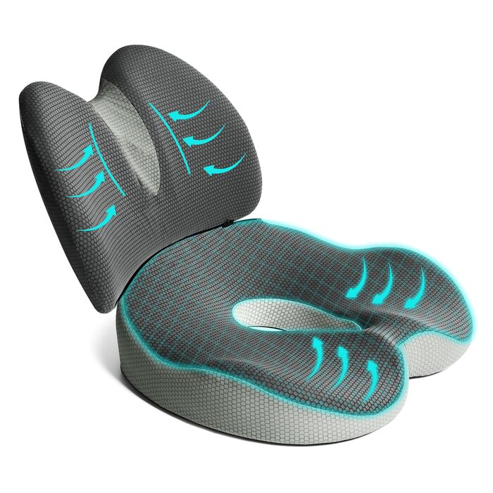 Комплект подушок для сидіння та спини Suewidfay з піни Memory Foam, ергономічні, для офісного крісла, авто, інвалідного візка - світло-сірий