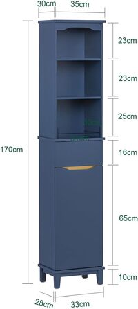 SoBuy BZR113-B тумба під раковину, шафка для ванної кімнати, шафка з висувними ящиками, меблі для ванної кімнати, розміри 60x59x30 см (темно-синій, висока шафка)