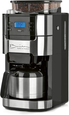 Кавомашина Barista Filterkaffeemaschine з регульованим млинком та скляною кавою | Функція підігріву, таймер 24 год та постійний фільтр | Для 10 чашок кави | Кавомашина для зерен та меленої кави [Нержавіюча сталь] (5) Нержавіюча сталь - термокава - з млинк