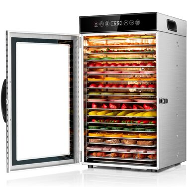 Сушарка для продуктів Kwasyo Edelstahl 750W з 18 рівнями, цифровим таймером, регулюванням температури та захистом від перегріву. Професійна дегідратор для фруктів, овочів, м'яса