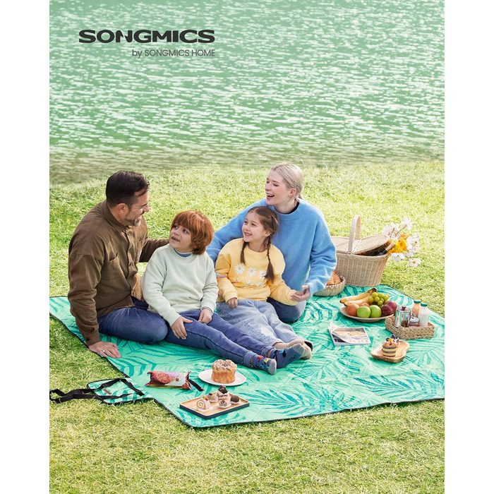 Пікнік килимок SONGMICS 300x200 см, водостійкий, складний, для кемпінгу, парку, пляжу, машинне прання, сірий з візерунком папороті
