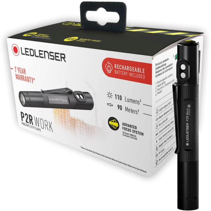 Ліхтарик Ledlenser P2R Work Mini LED для майстерні та майстрів, акумуляторний, 110 люмен, фокусування, 90 м, USB-зарядка, кліпса