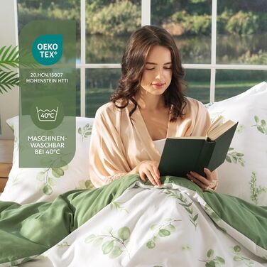 Комплект постільної білизни Dreamzie 200x200 см з 2 наволочками 80x80 см, сірий гілковий малюнок - постільна білизна для дорослих 200x200 з 100% мікрофібри, сертифікат Oeko TEX без хімікатів