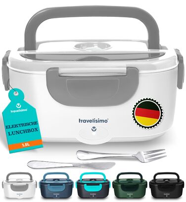 Електричний ланч-бокс TRAVELISIMO 100W 1.5л, підігрівач їжі 3-в-1 (12V/24V/220V) для авто, вантажівки та офісу, сірий