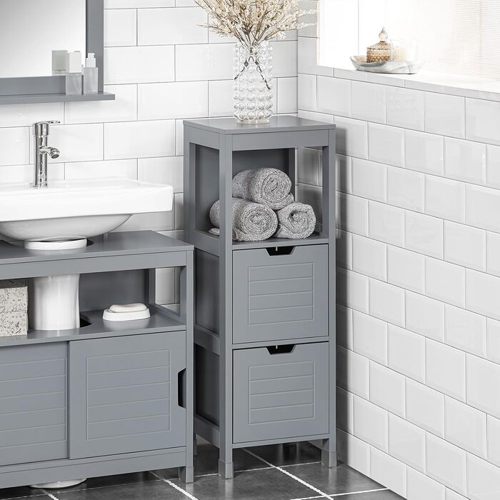 Тумба для ванної SoBuy FRG127-SG, темно-сіра, з ніжками, 30x90x30 см