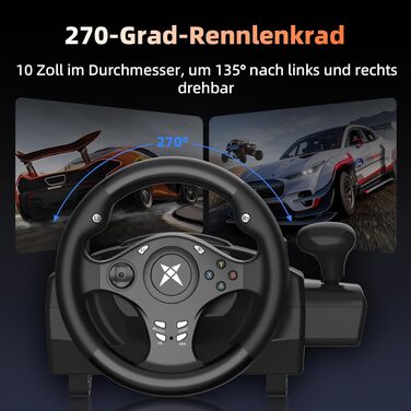 Ігровий кермо NBCP R270 з педалями, 270°, вібрація, для PC/PS3/PS4/Xbox One/Series X/S/Nintendo Switch – для гоночних ігор