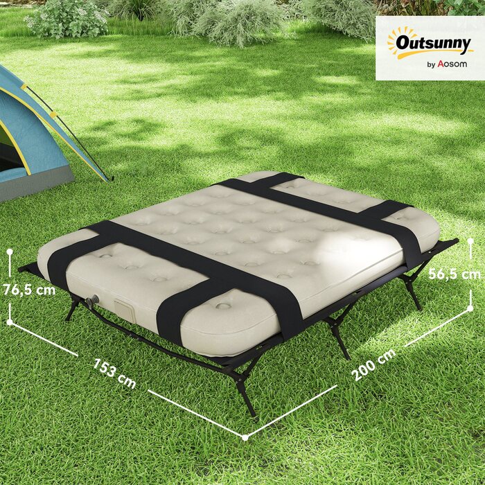 Похідне ліжко Outsunny Camping Bed з насосом для надувного матраца 200 x 153 см Гостьове ліжко з навантаженням до 200 кг Надзвичайно широкий кемпінговий шезлонг для 2 дорослих для кемпінгу Outdoor Garden Travel Чорний+Хакі