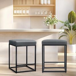 Барний стілець ALPHA HOME, 2 шт, сірий, без спинки, PU-шкіра, сидіння 61 см, м'яка подушка, хромований метал, для кухні та бару