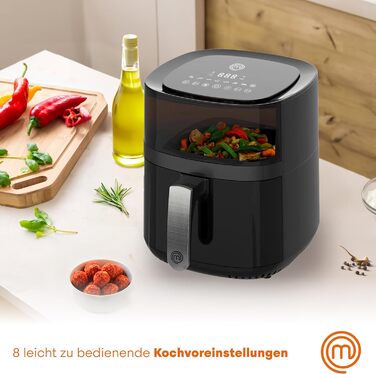 Аерофритюрниця MasterChef 4.5л-5.5л Airfryer 1400W з цифровим сенсорним керуванням, 7 програм, функція розігріву та підігріву, 80-200°C, для 2-4 осіб