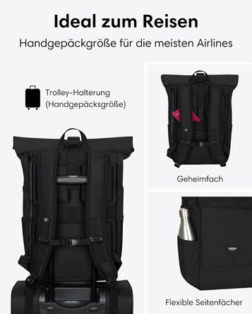 Рюкзак LARKSON No 4 Rolltop 21 л для жінок і чоловіків, з відділенням для ноутбука 16'', для університету, роботи та велосипеда, дорожній рюкзак з кріпленням на валізу