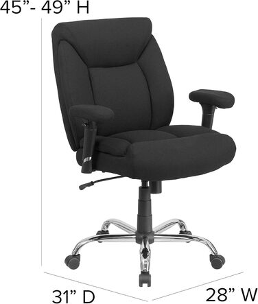 Офісне крісло Flash Furniture Hercules, ергономічне, з високою спинкою, м'яке сидіння, підлокітники, чорний текстиль