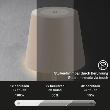 BRILONER бездротова LED настільна лампа з димером, сенсорним керуванням, акумуляторна, регульована по висоті, нічник, лампа для читання, кемпінгу та вулиці, 36x10,5 см, бежева