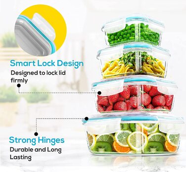 KICHLY 16 шт. скляних контейнерів для зберігання продуктів з кришками – прозорі герметичні харчові ємності, без BPA, не протікають, преміум якість
