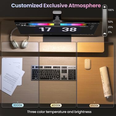 Світлодіодна лампа для монітора Quntis 40 см з RGB-підсвіткою, сенсорним керуванням, антиблакитним світлом, регульованою яскравістю та температурою кольору, USB, ігровий декор