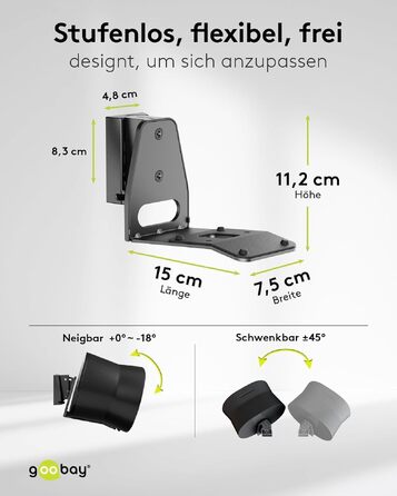Стійка для колонок Goobay 71 см, чорна, для Sonos Era 300, вантажність 5 кг, з кабельним менеджментом