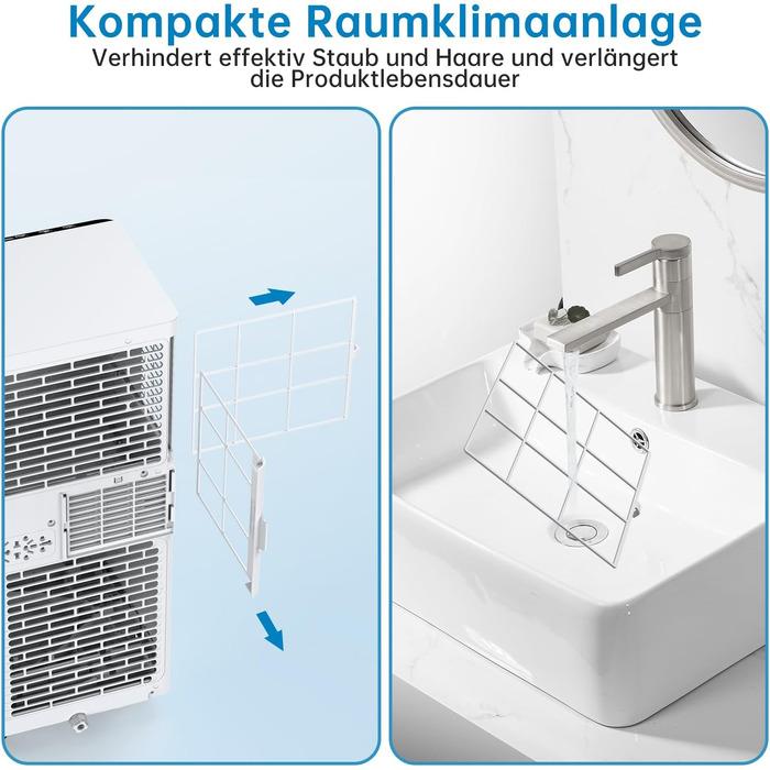 Мобільний кондиціонер 4-в-1 Leises 9000 BTU: охолодження, вентиляція, осушення, Follow-Me. Для кімнат до 43-51 м². З пультом, таймером на 24 год, цифровим дисплеєм та вивідним шлангом (білий)