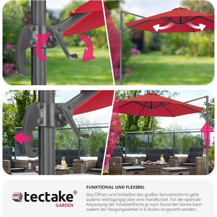 Парасолька-амбрела tectake® 300 см з чохлом, регульована висота, складана, з педаллю та ручкою, UV-захист 50+, для саду, тераси або балкона, бордова