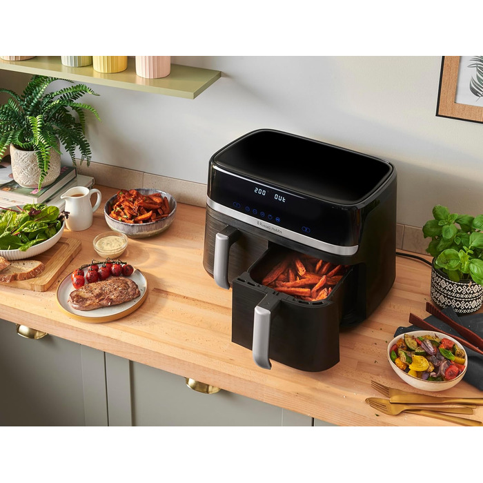 Аерофритюрниця Russell Hobbs SatisFry 9 л, 2 камери, 9 програм, тиха, без олії, посудомийна, до 200°C, функція підтримки тепла